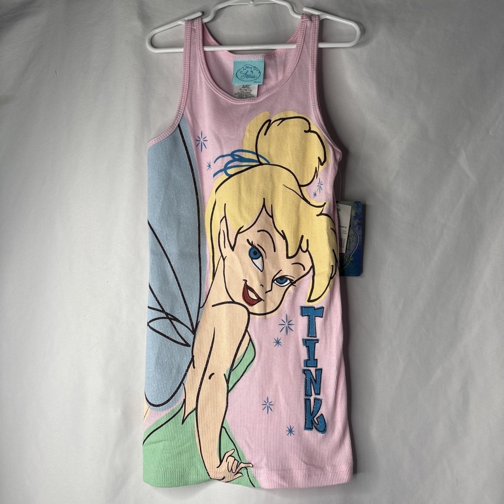 Disney Fairies Tinkerbell Girls 10/12 Pink Ribbed Sleeveless Tank‎ Top NEW